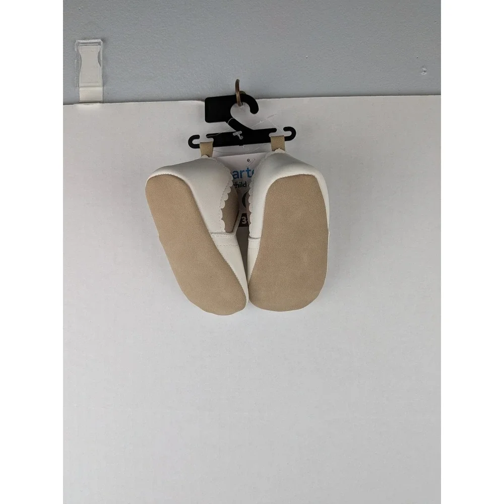 Carters Child of Mine Baby Shoes Cream Faux Leather Slip On Crib Shoes 3-6M